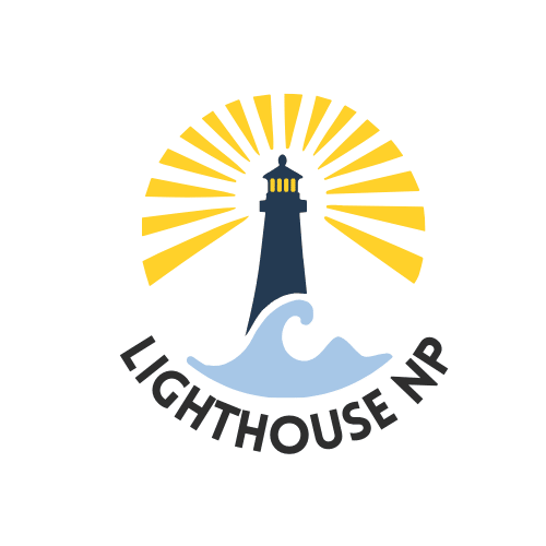 Lighthouse NP logo. Lighthouse with lightfrom the highest point